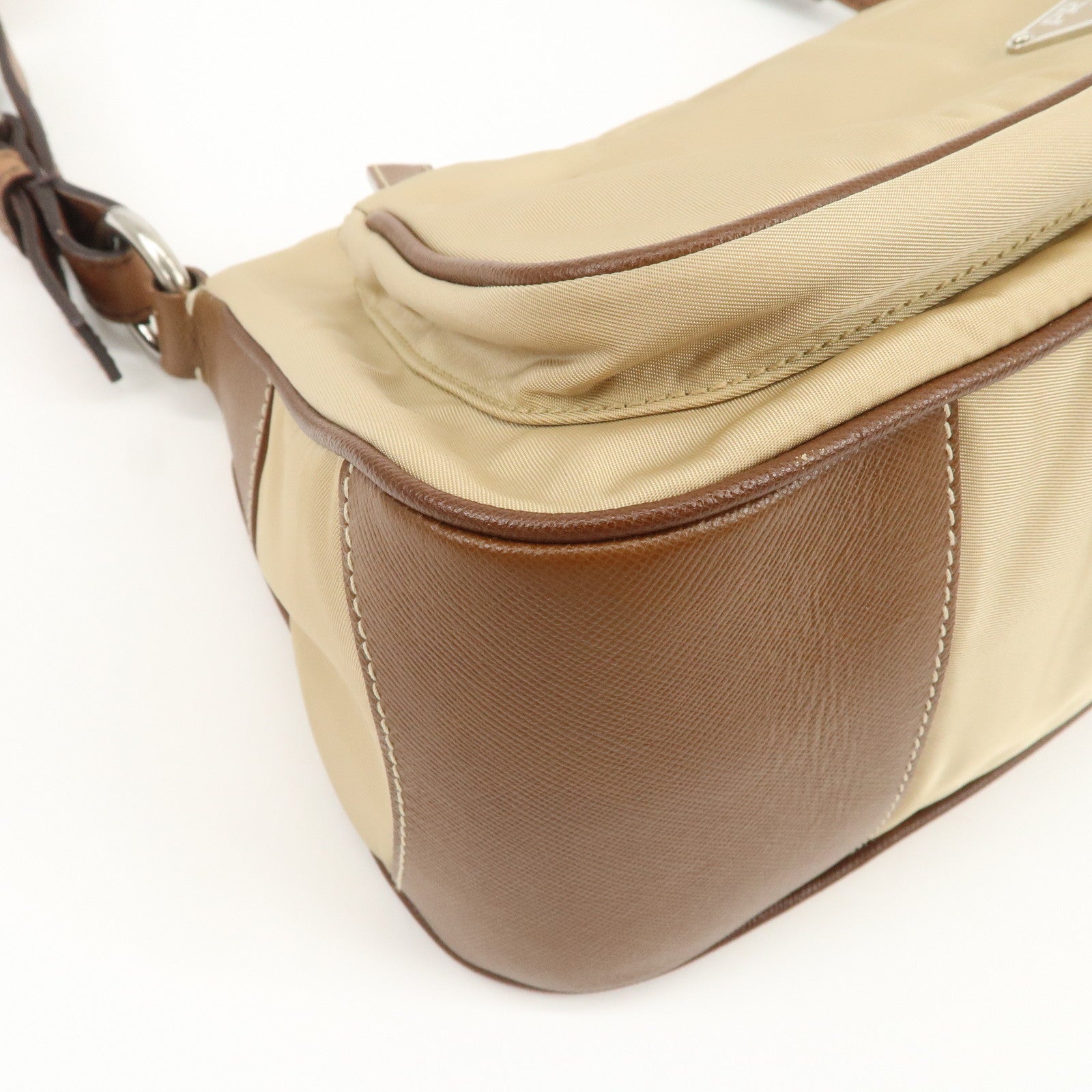 PRADA Triangle Logo Nylon Saffiano Leather Shoulder Bag Hand Bag