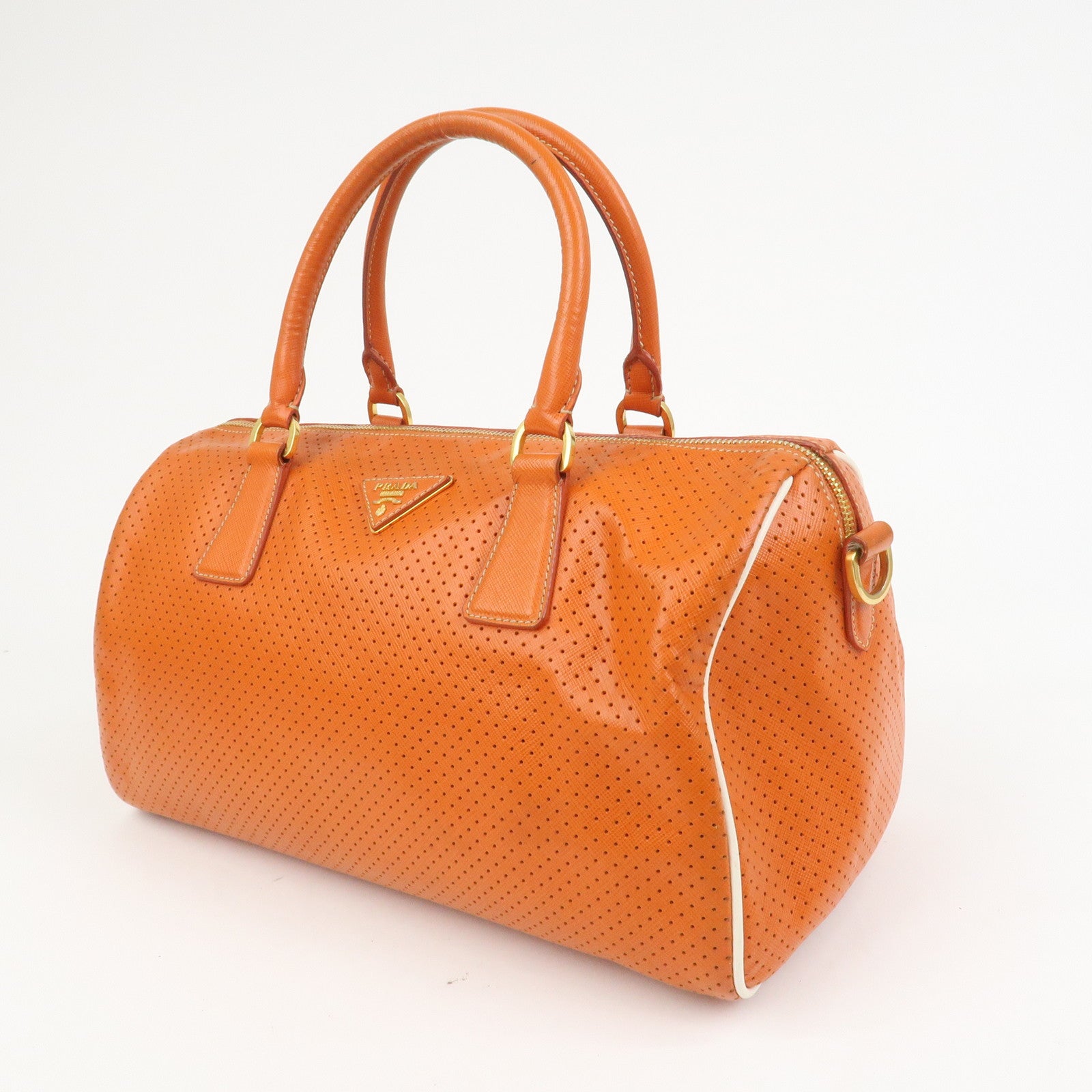 PRADA Saffiano Leather 2Way Bag Hand Bag Shoulder Bag Orange