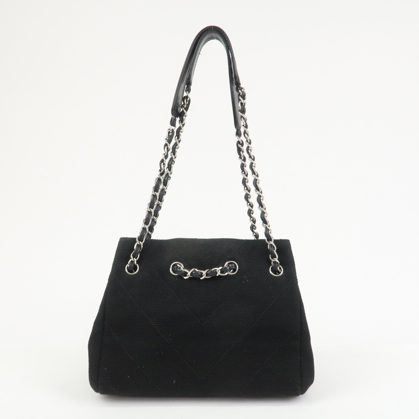CHANEL COCO Mark Canvas Leather Chain Shoulder Bag Black