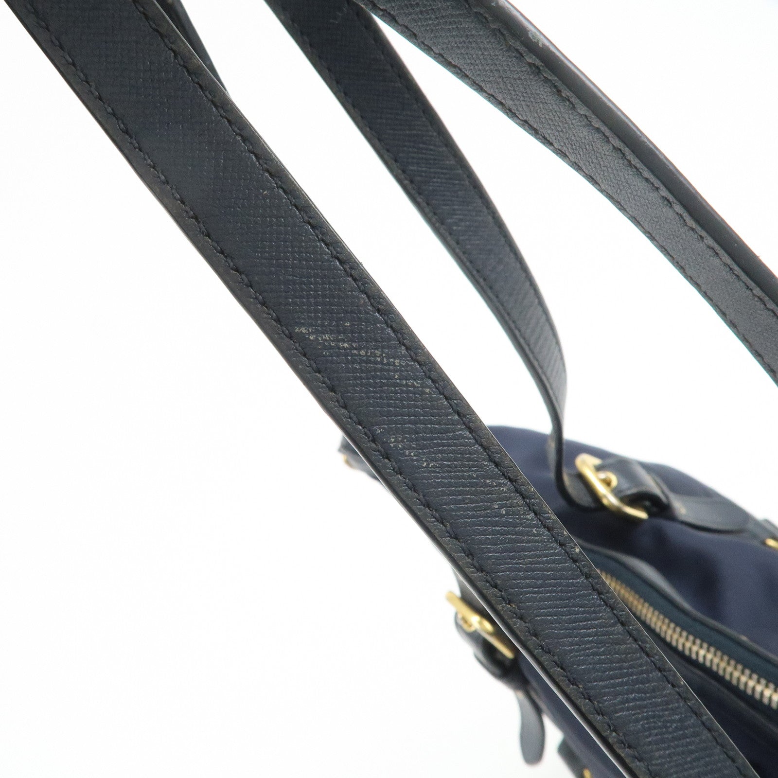 PRADA Nylon Saffiano Leather Shoulder Bag Tote Bag Navy