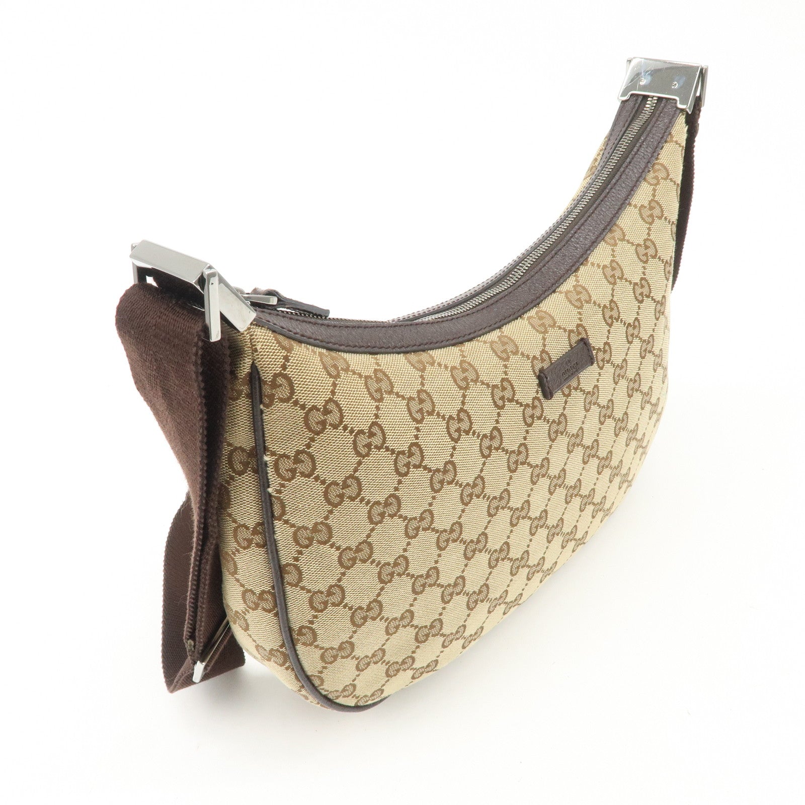 GUCCI GG Canvas Leather Shoulder Bag Beige Brown 122790