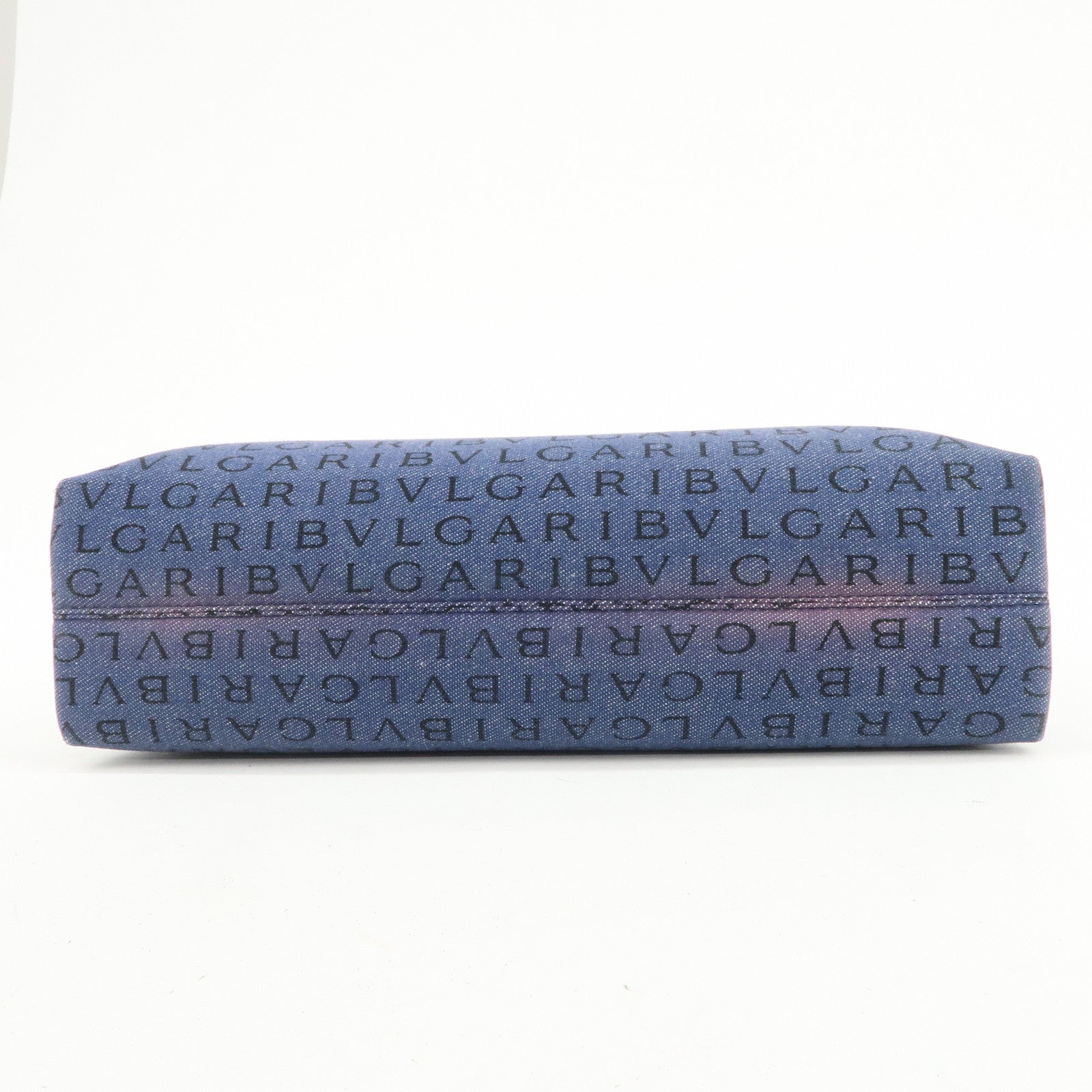 BVLGARI Logo Mania Denim Leather Shoulder Bag Hand Bag Blue Black