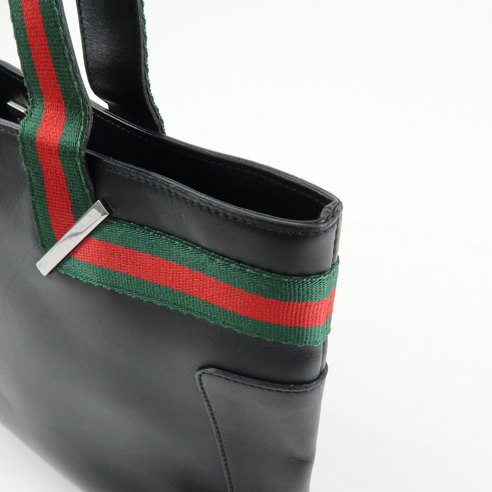 GUCCI Sherry Leather Tote Bag Shoulder Bag Hand Bag Black 73983