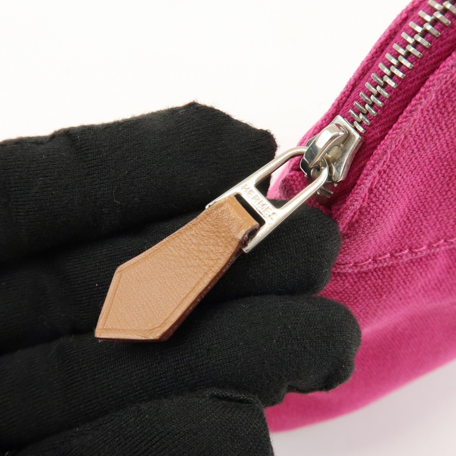 HERMES Logo Cotton Leather Bolide Pouch Mini Cosmetic Pouch Pink