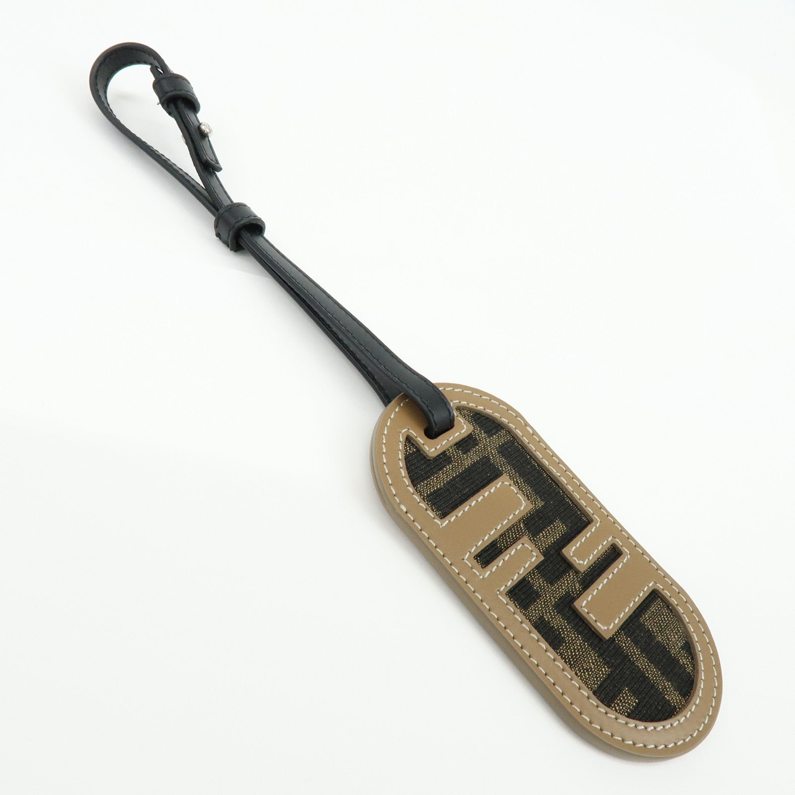 FENDI Zucca Leather Canvas Bag Charm Key Chain Brown Black
