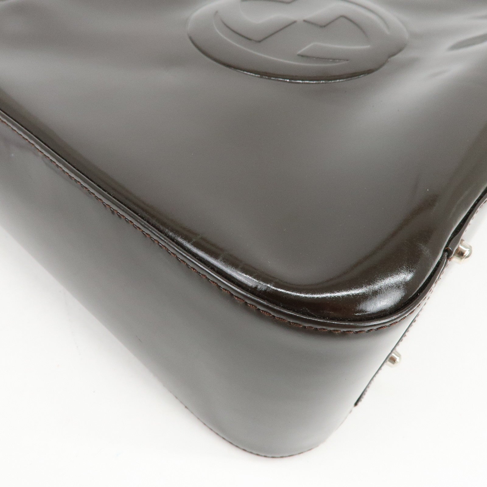 GUCCI Interlocking G Patent Leather 2Way Bag Dark Brown 000・2058