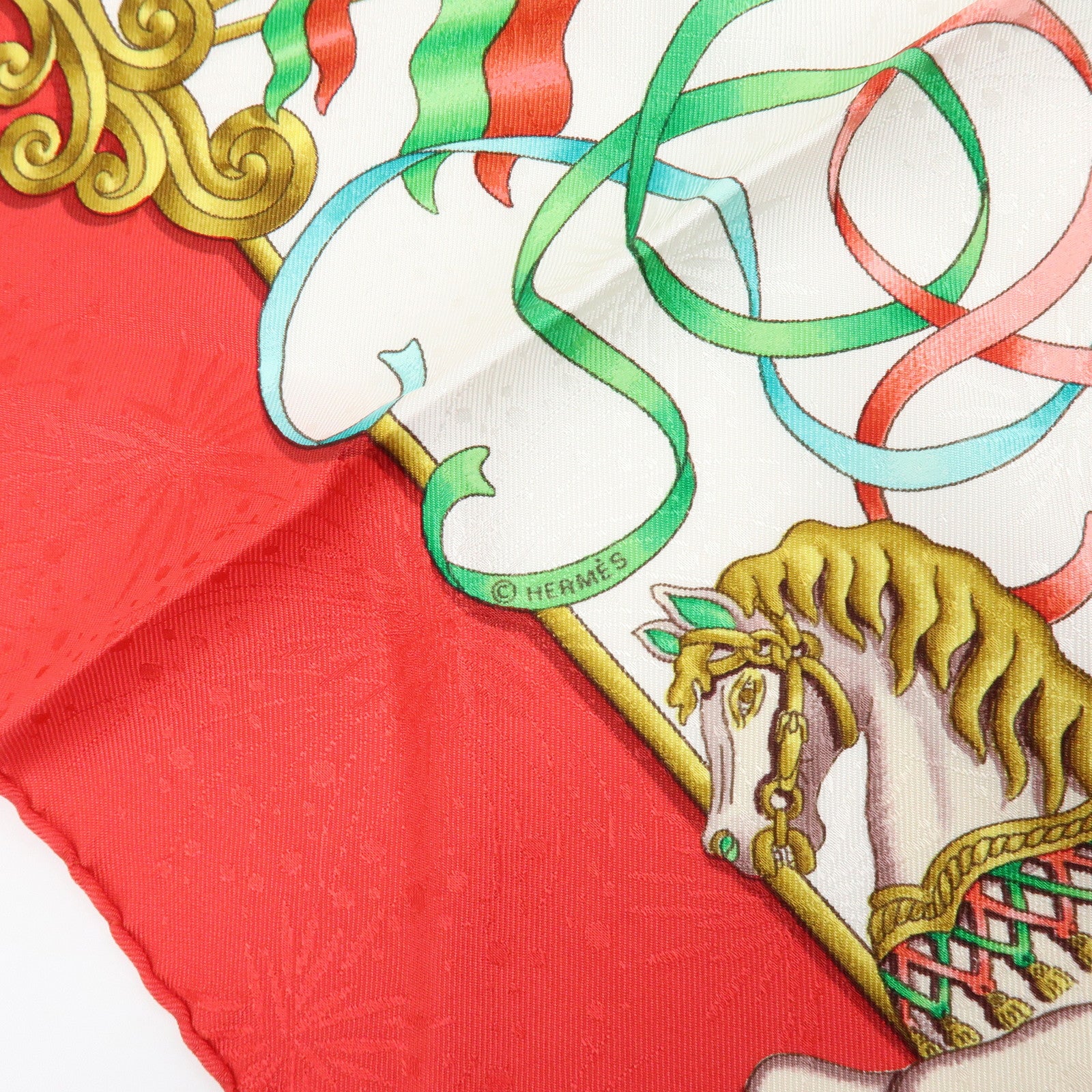 HERMES Carre 90 Silk 100% Scarf LUNA PARK Red Gold