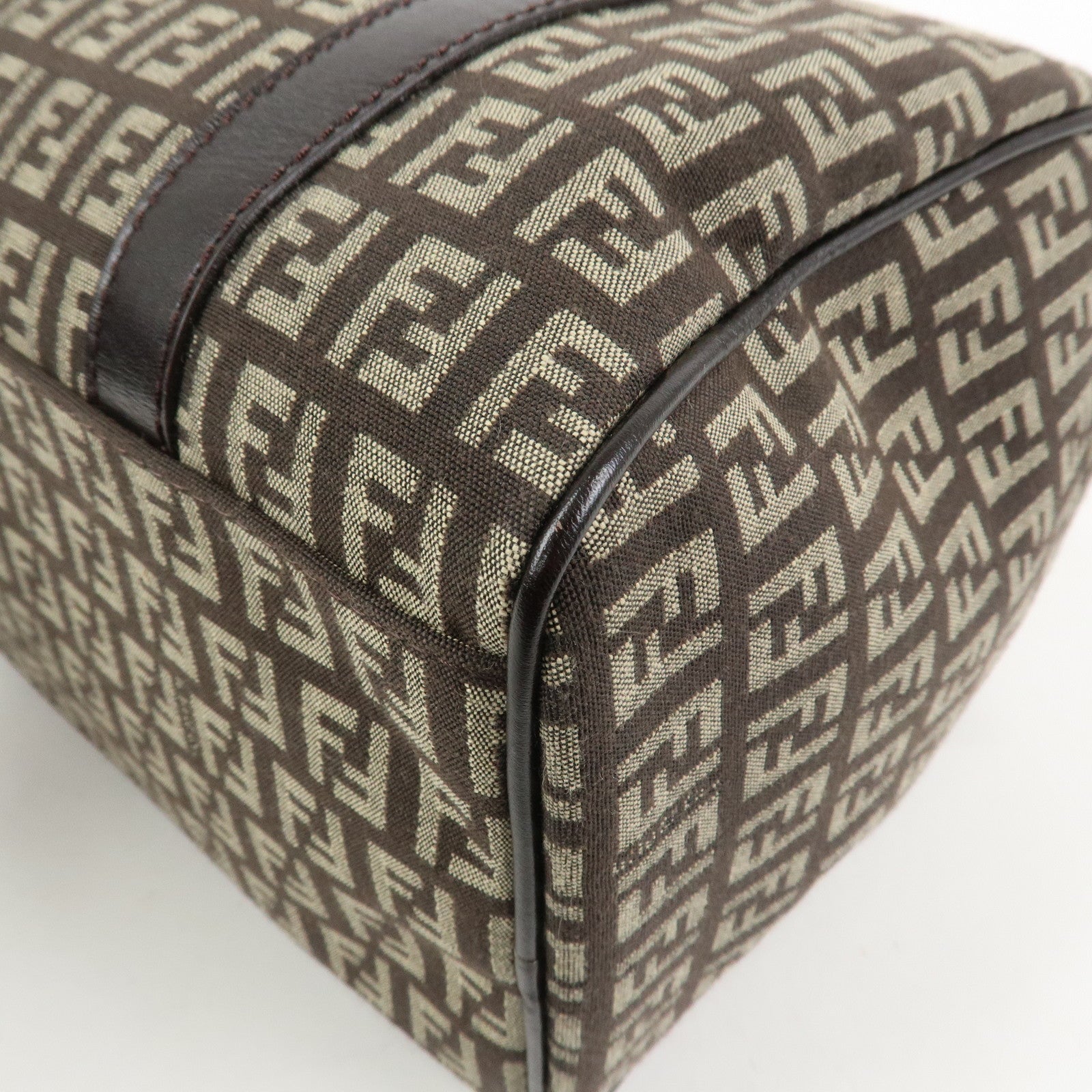 FENDI Zucchino Canvas Leather Hand Bag Boston Bag Brown 8BL068