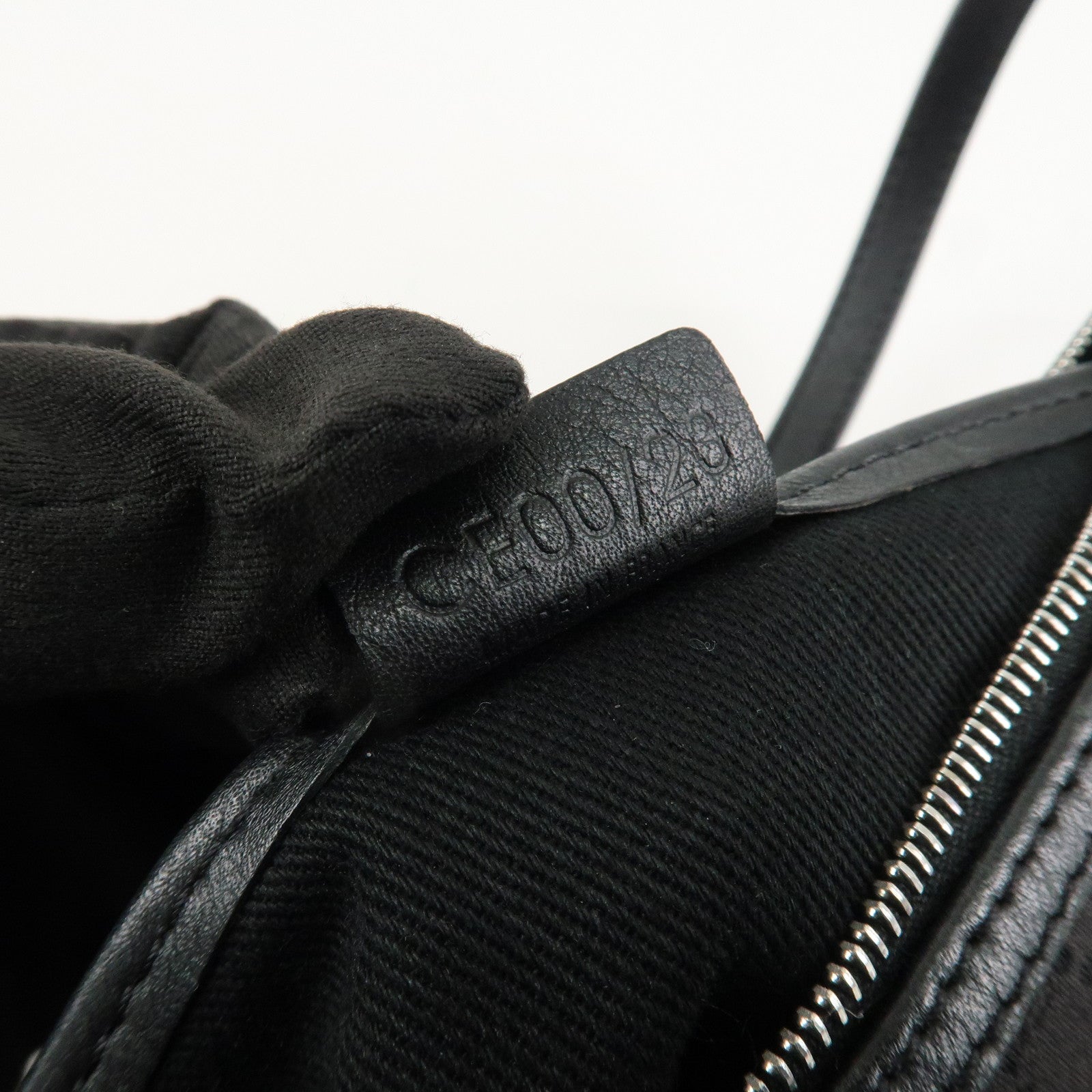 CELINE Macadam Canvas Leather Accessory Pouch Silver HDW Black Used