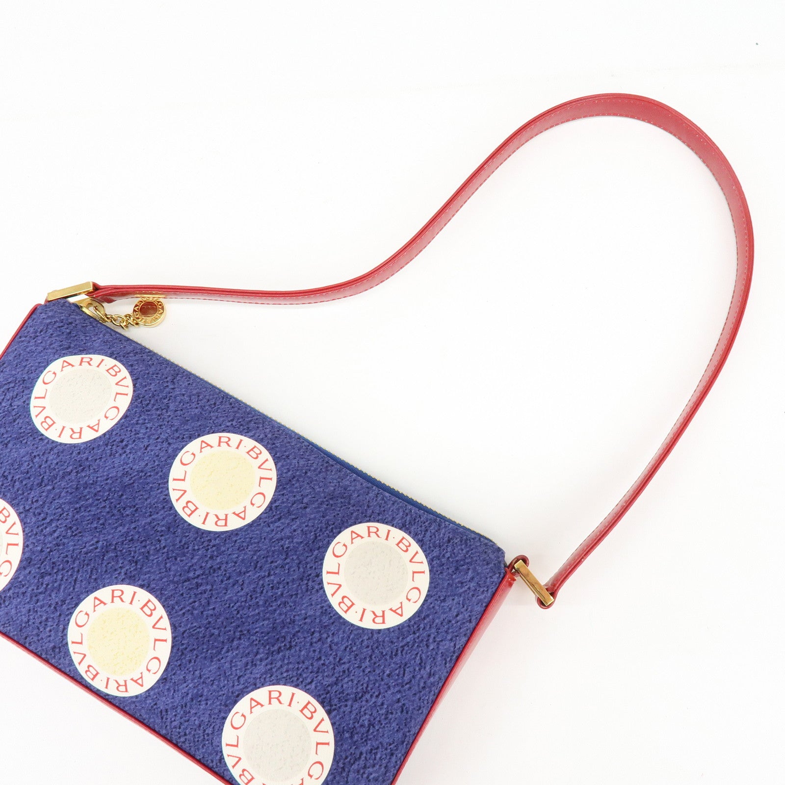 BVLGARI B-zero1 Canvas Leather Shoulder Bag Hand Bag Navy Red