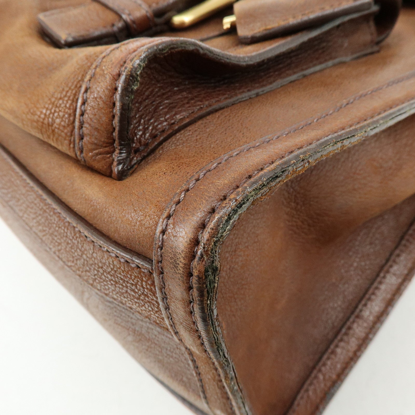 PRADA Leather Shoulder Bag Hand Bag Brown BR3130