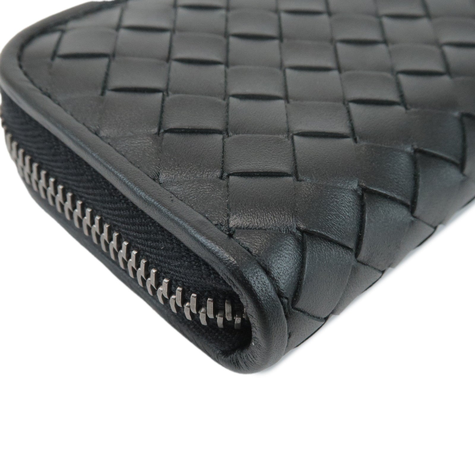 BOTTEGA VENETA Intrecciato Leather Coin Case Black Used