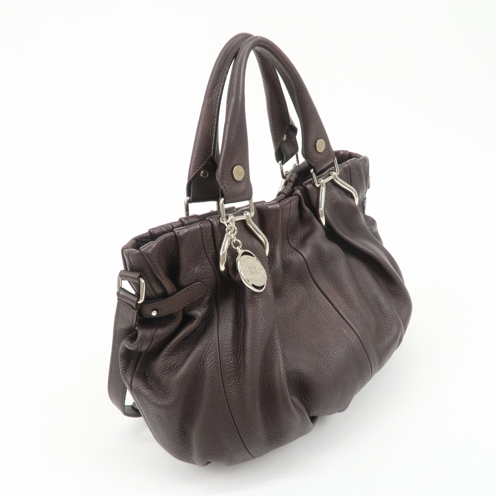 CELINE Macadam Pillow Small Leather 2Way Bag Dark Brown