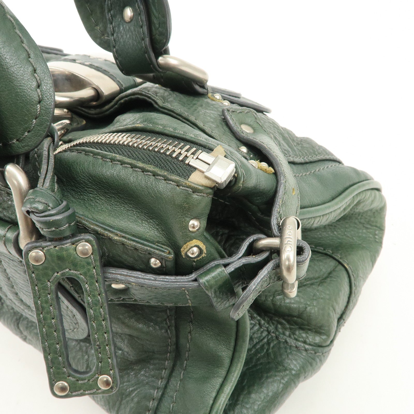 Chloe Padington Leather Hand Bag Shoulder Bag Green - Used
