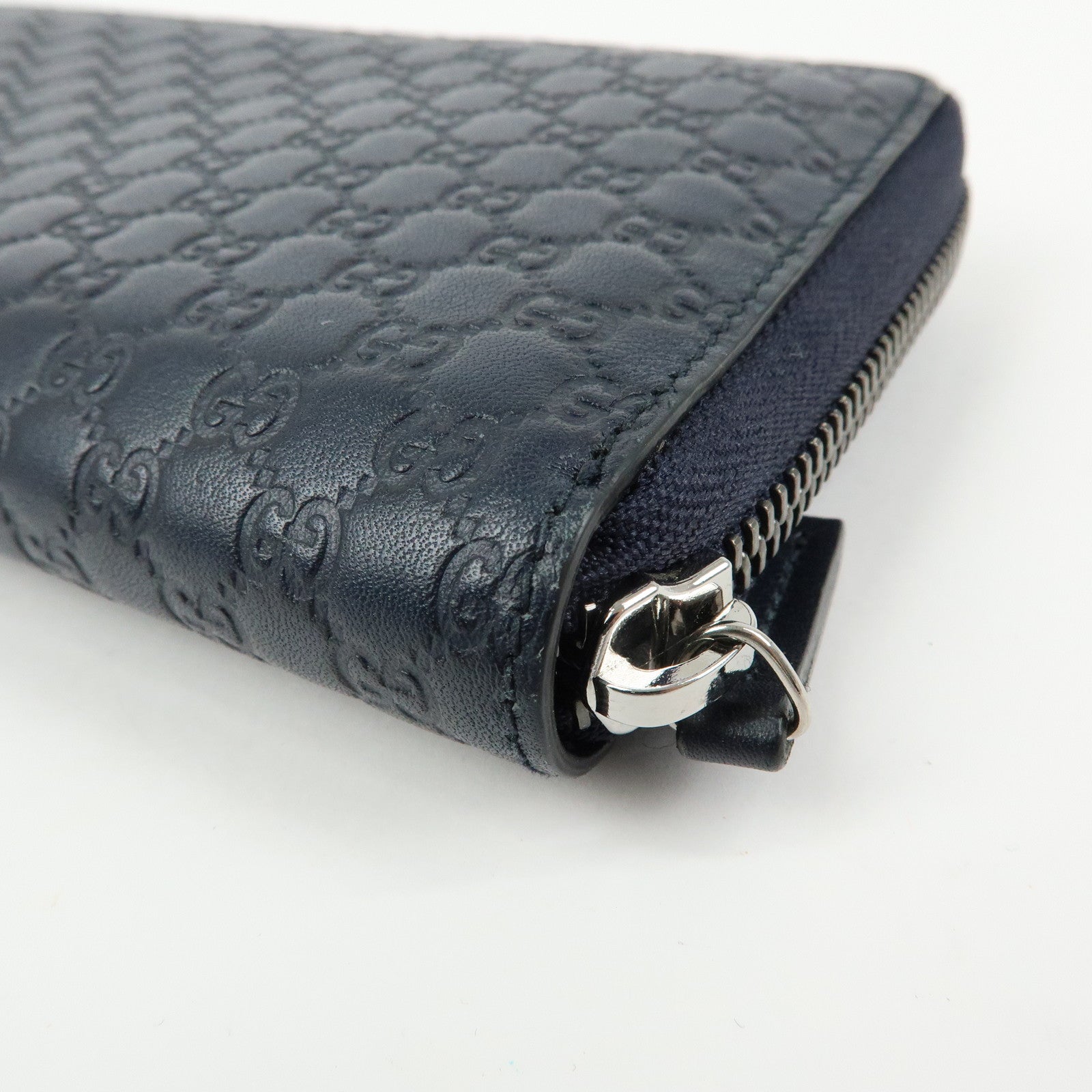 GUCCI Microguccissima Leather Round Zippy Long Wallet Navy 307987