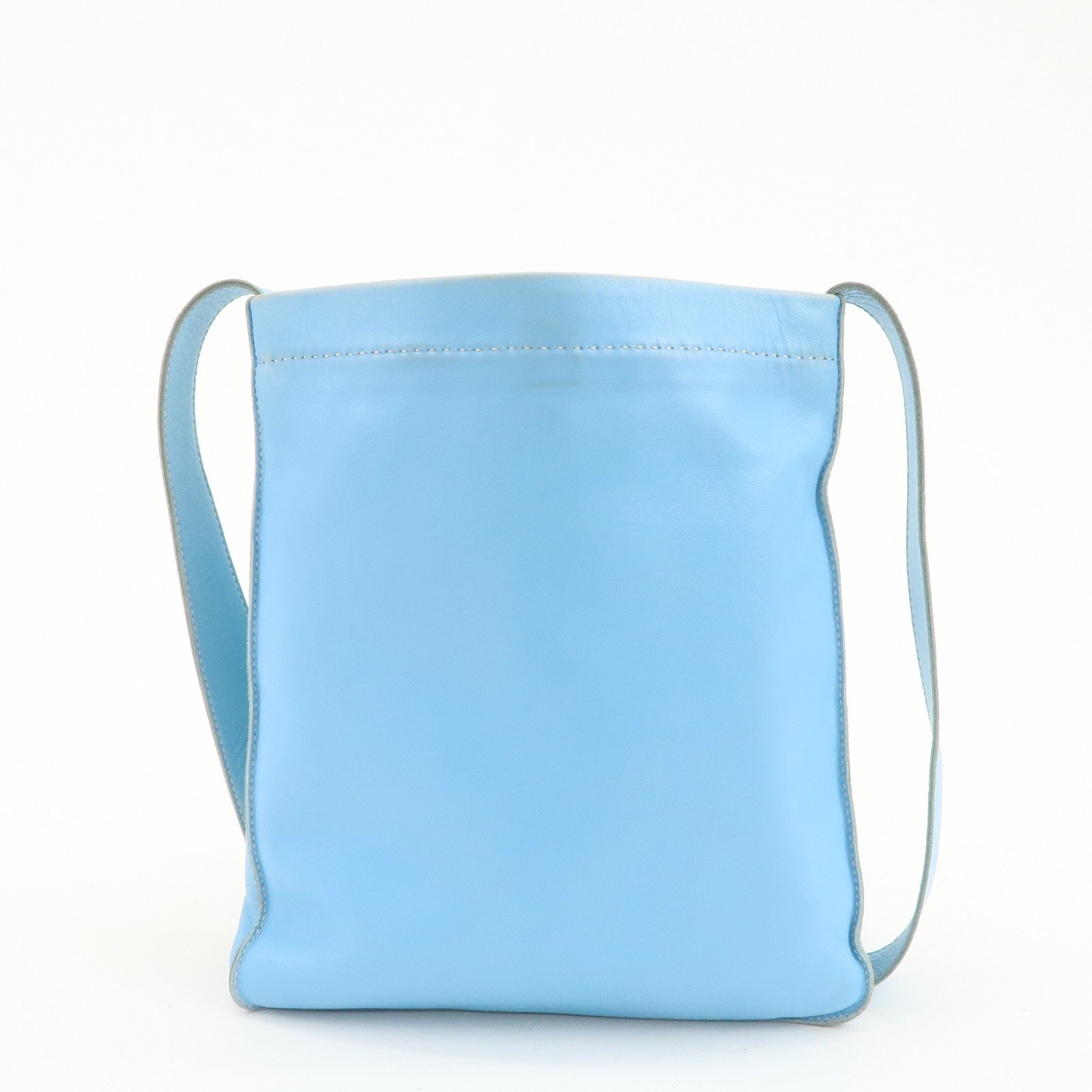 HERMES Lamb Skin Clou de Selle Shoulder Bag Crossbody Bag Blue