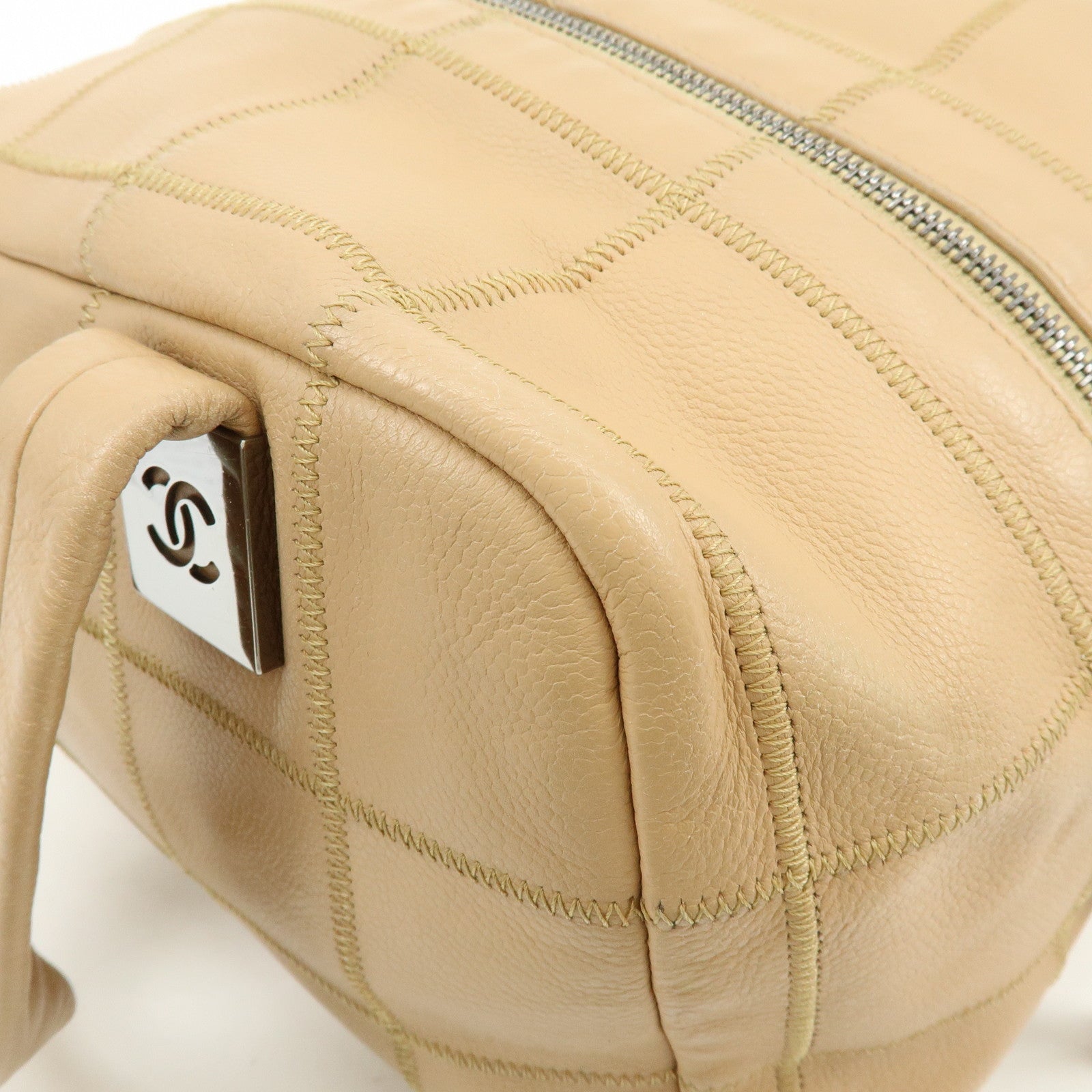 CHANEL Chocolate Bar COCO Mark Caviarskin Hand Bag Beige