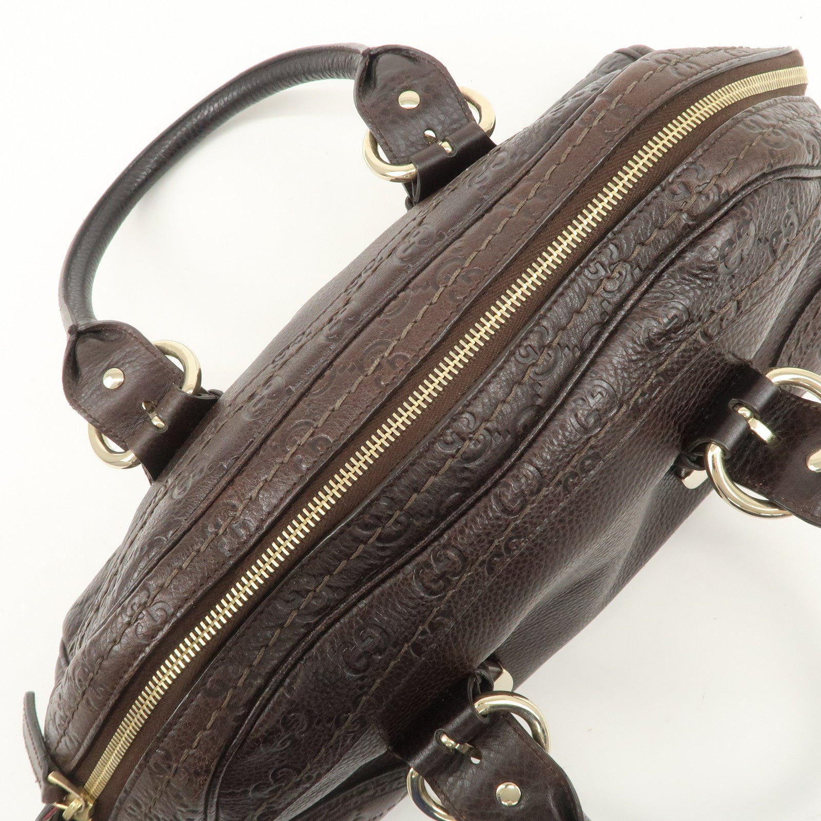 GUCCI Guccissima Leather Mini Boston Bag Hand Bag Dark Brown 181508 Used