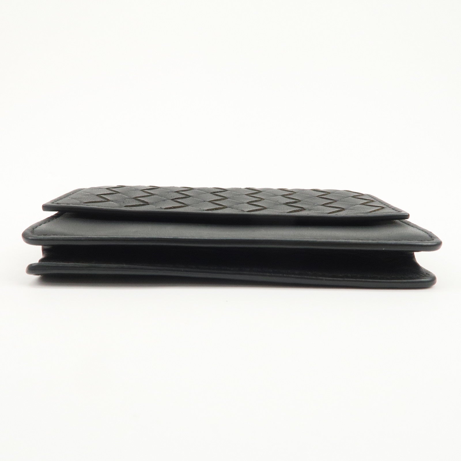 BOTTEGA VENETA Intrecciato Leather Card Case Card Holder Black
