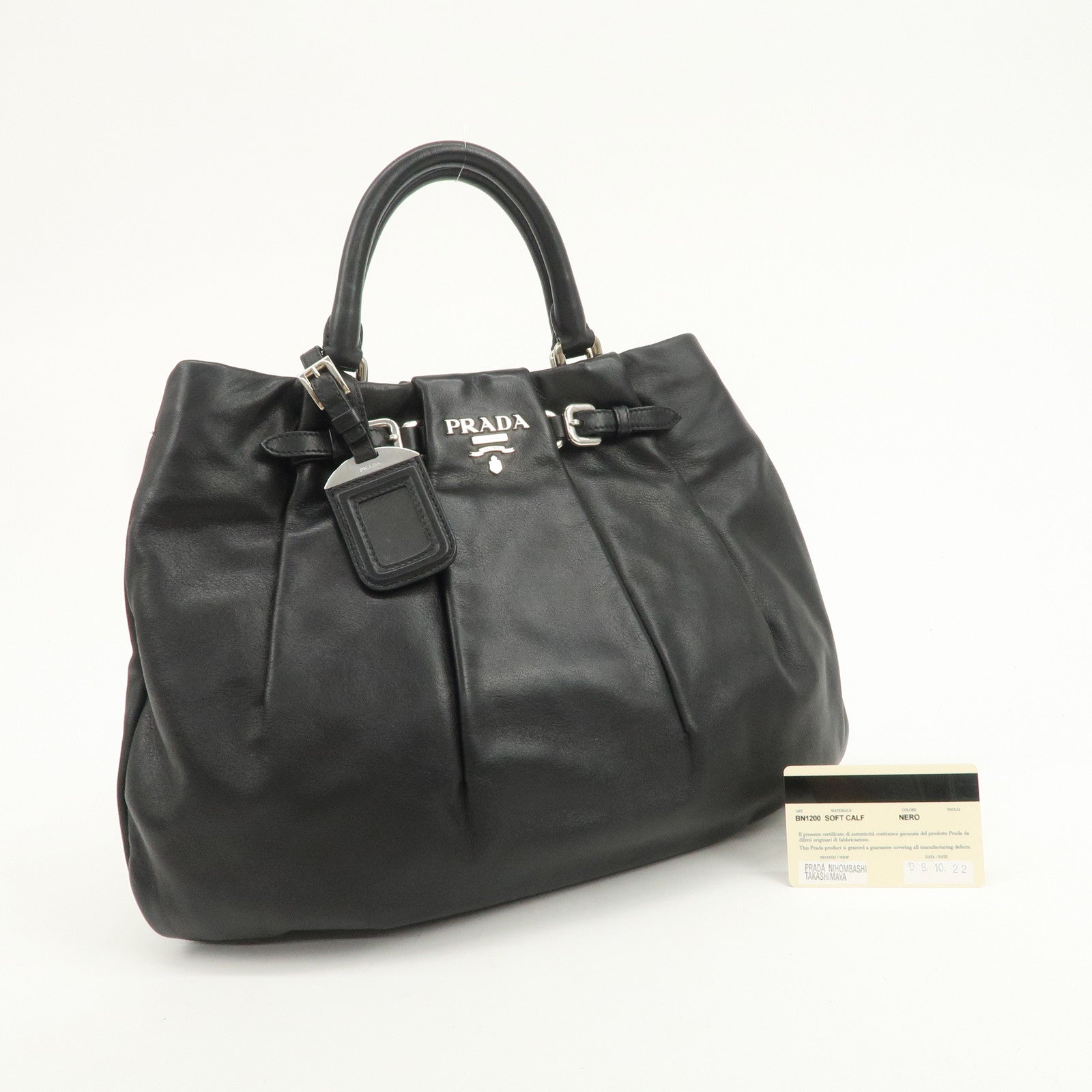 PRADA Soft Calf Leather 2Way Shoulder Bag Hand Bag Black BN1200