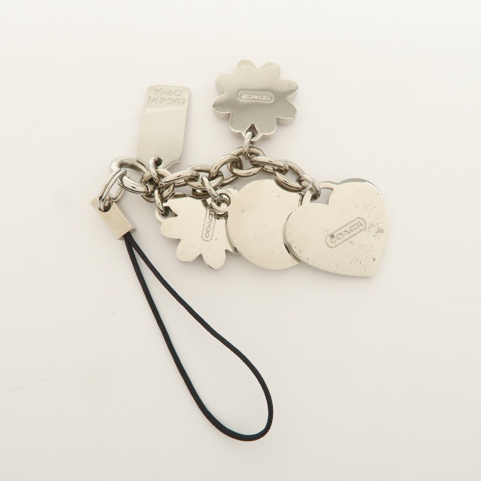 COACH Set Of 3 Bag Charm Key Charm Metal Red Pink Heart Flower