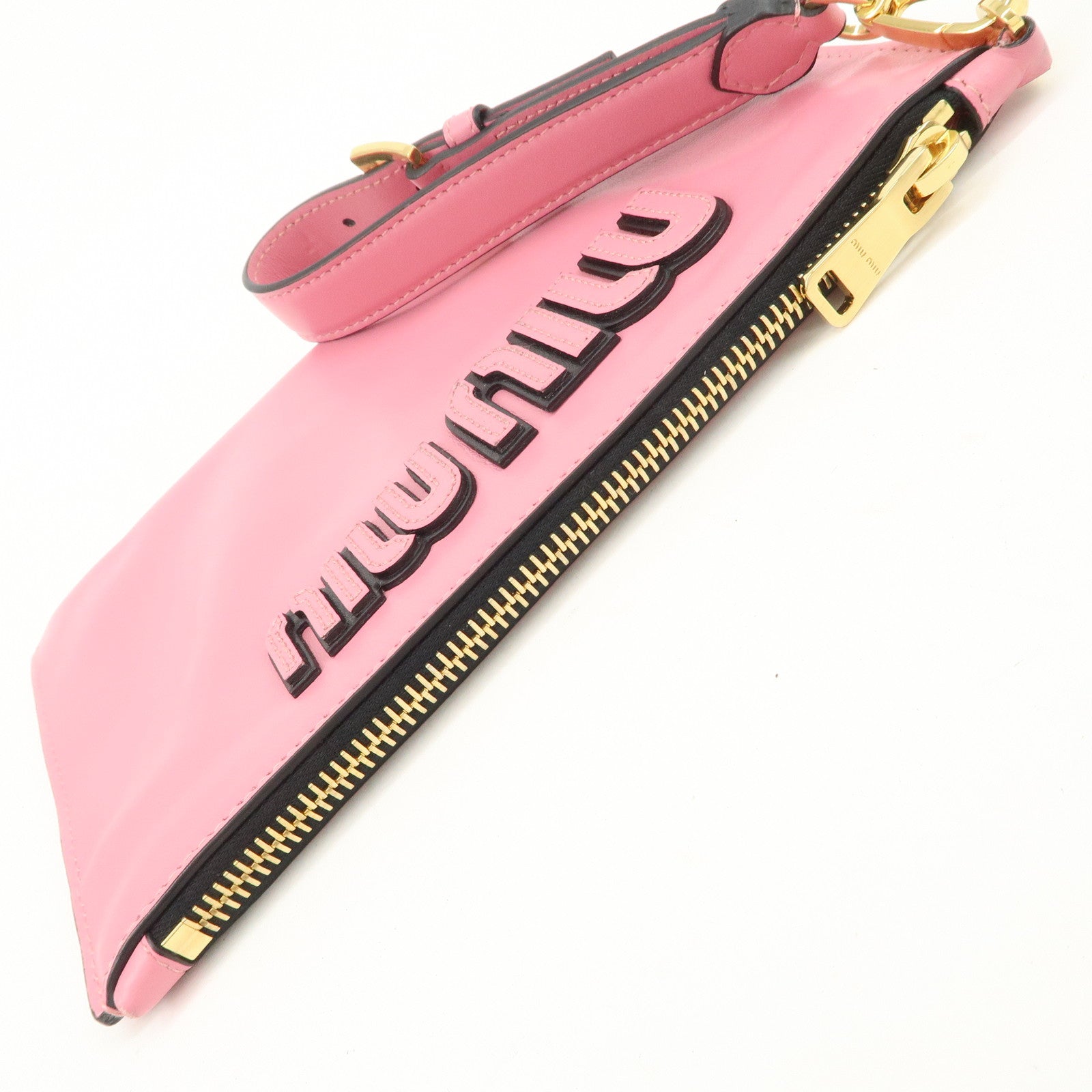 MIUMIU Logo Leather Clutch Bag Pouch Pink 5N1890