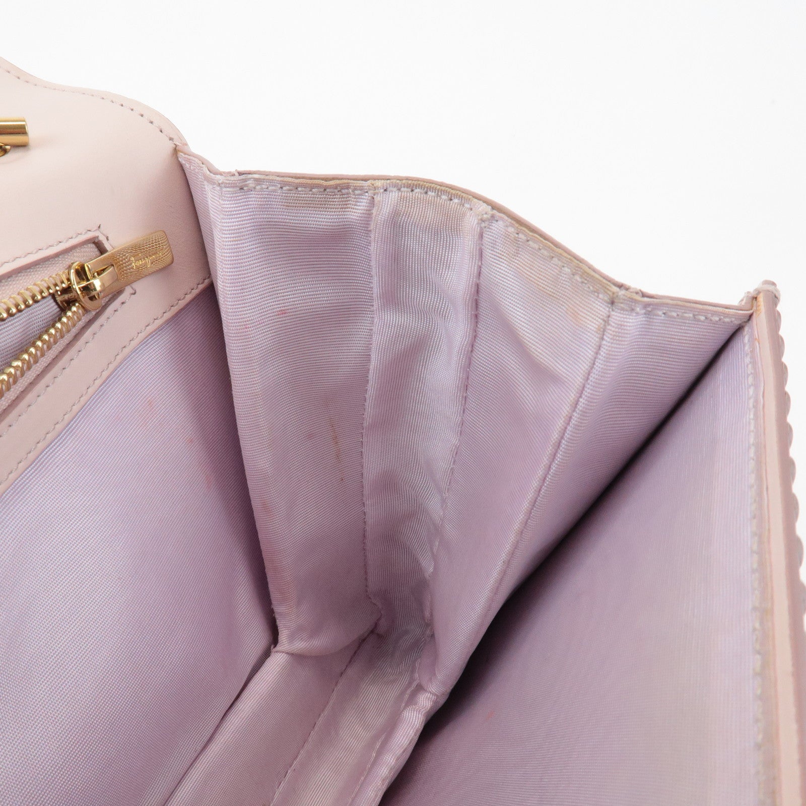 Ferragamo Vara Leather Ribbon Chain Shoulder Bag Pink Used