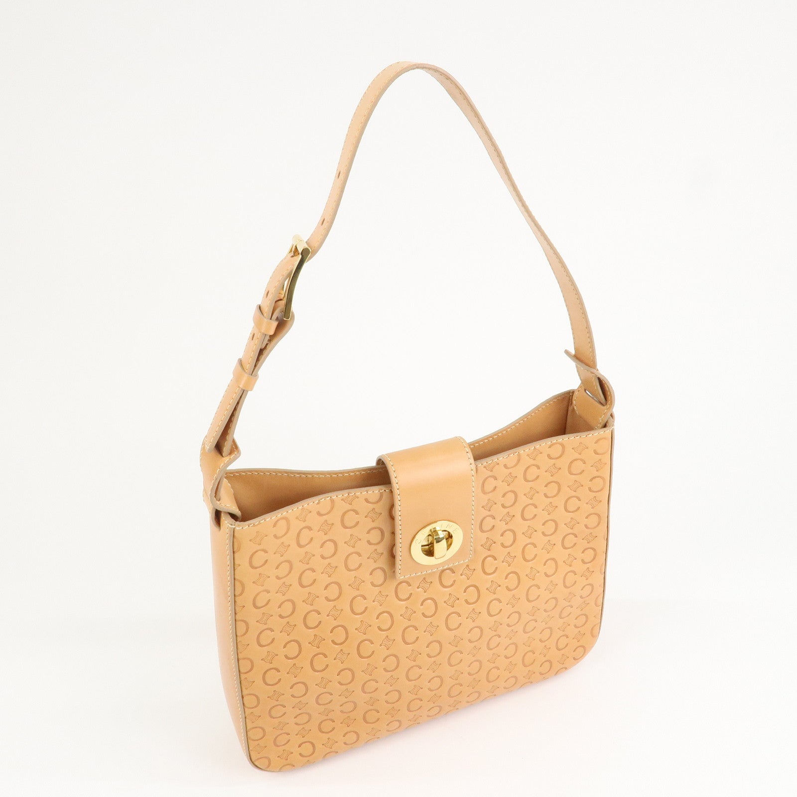 CELINE C Macadam Leather Shouler Bag Hand Bag Beige