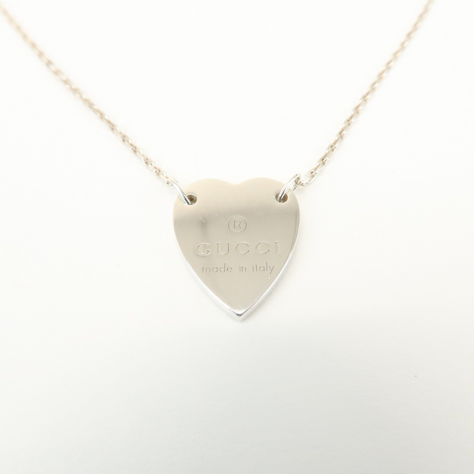 GUCCI Logo Heart Pendant Necklace SV925 Silver 223512