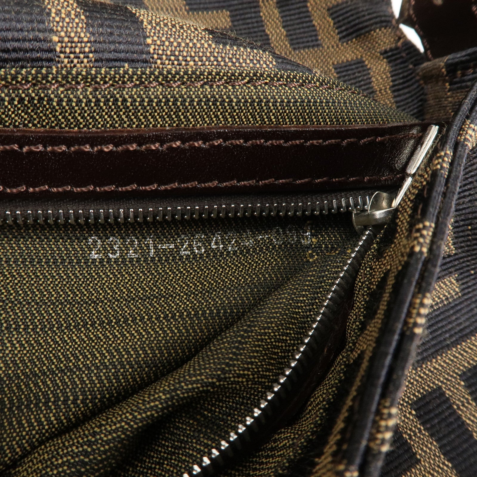 FENDI Mamma Baguette Zucca Canvas Shoulder Bag Brown Black 26424