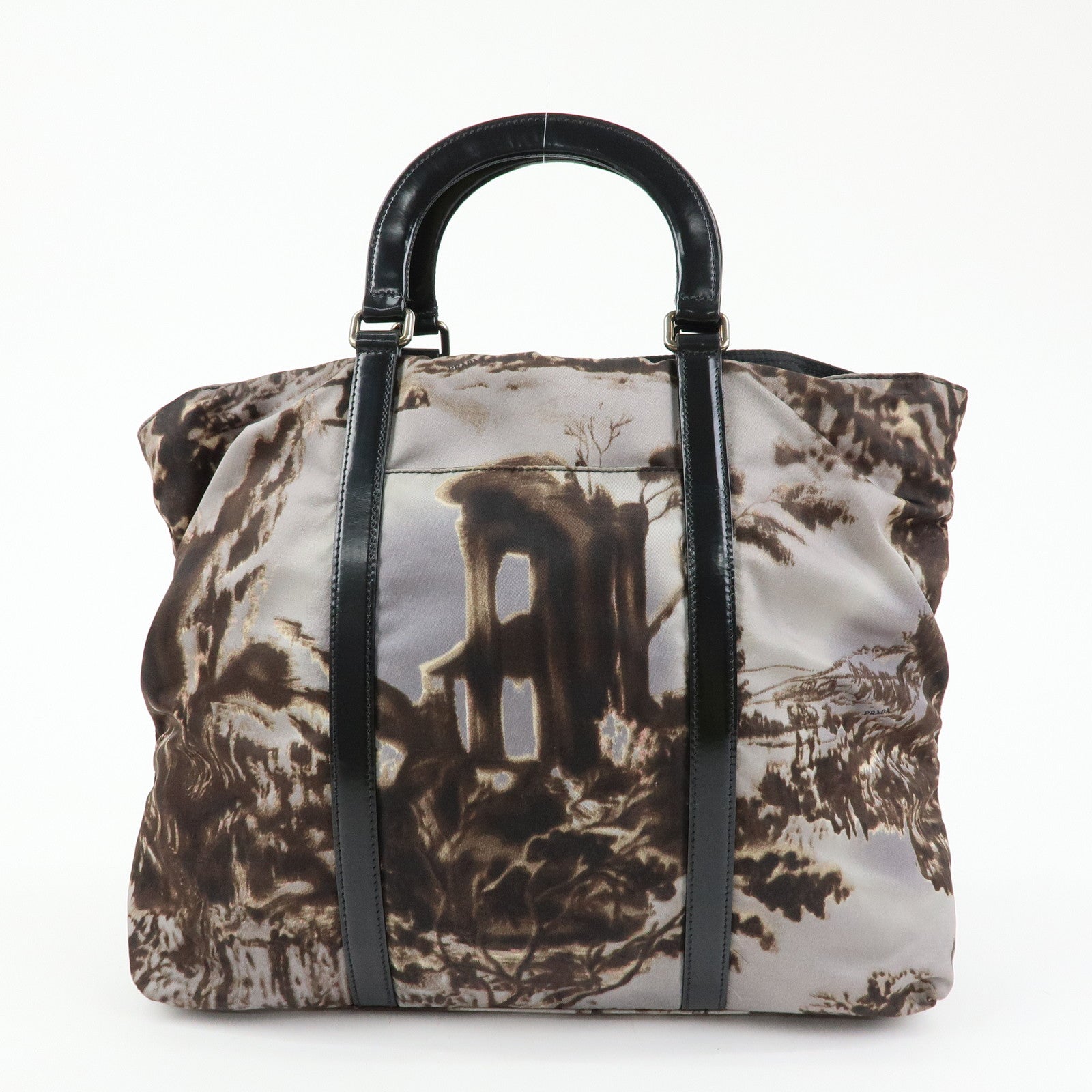 PRADA Triangle Logo Nylon Leather Tote Bag Hand Bag Gray BN2791