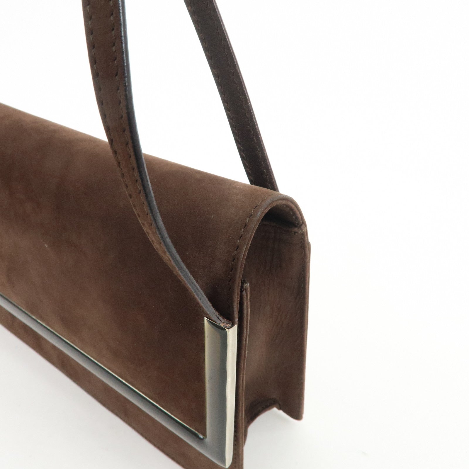 Ferragamo Leather Shoulder Bag Hand Bag Brown