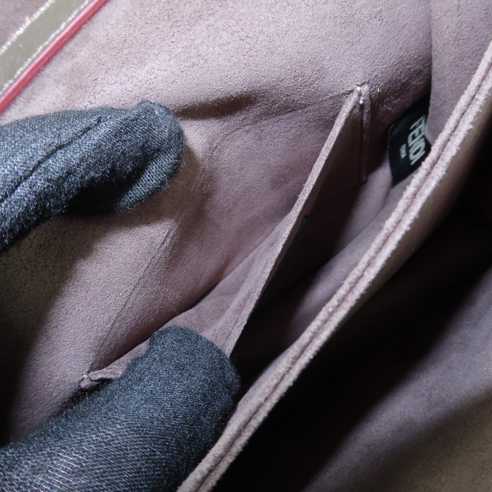 FENDI Mini Kan I Leather Chain Shoulder Bag Metallic Gray 8M0381