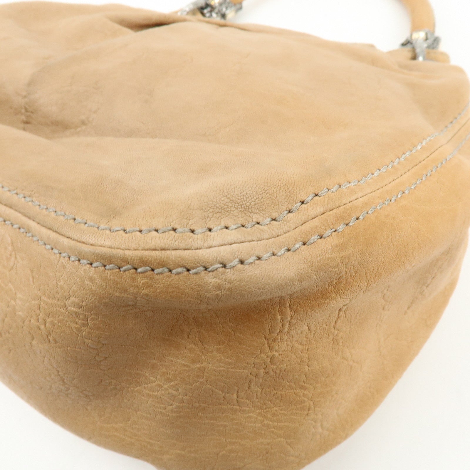 MIU MIU Leather 2Way Bag Hand Bag Shoulder Bag Brown Crystal