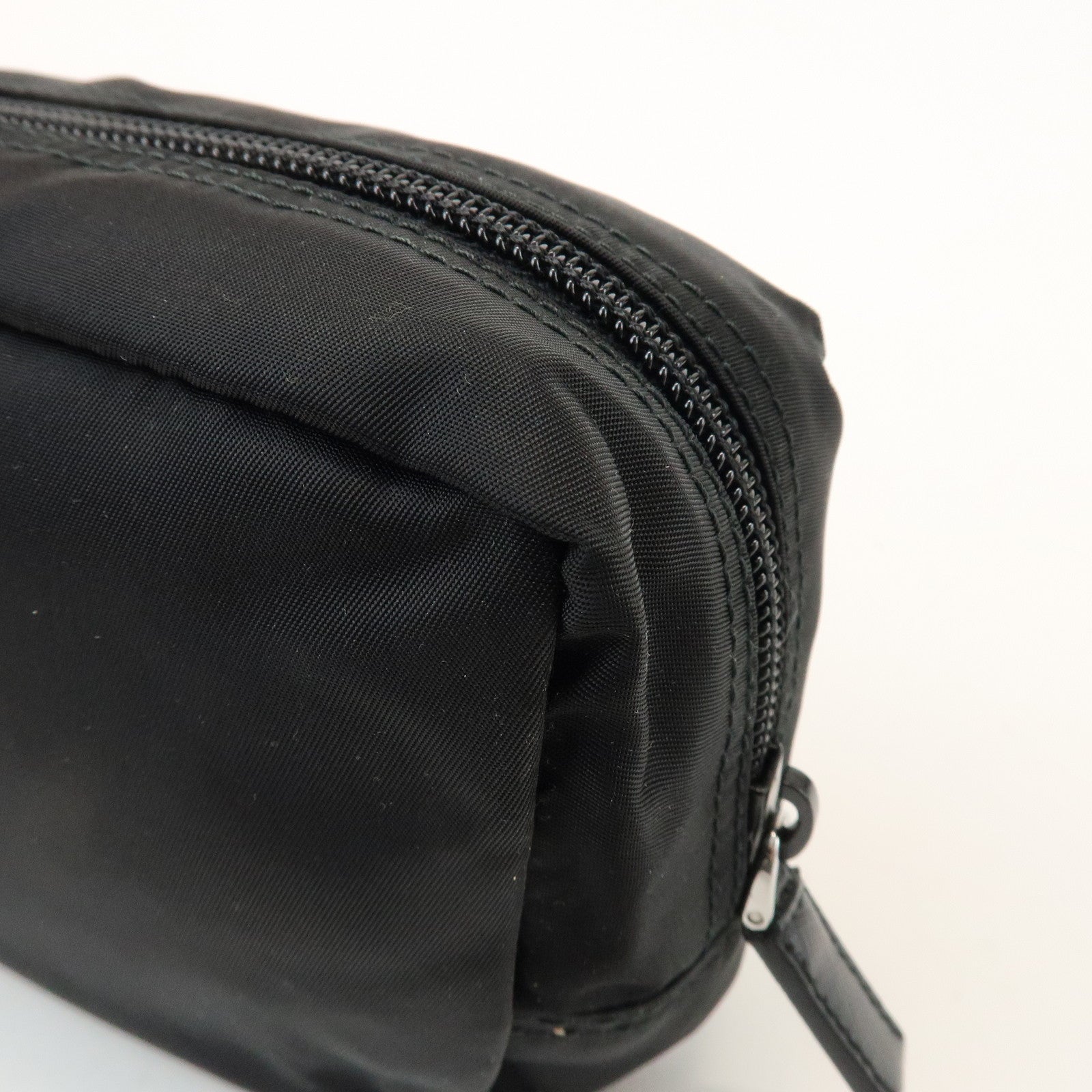 PRADA Triangle Logo Nylon Saffiano Leather Pouch Black 1NA393