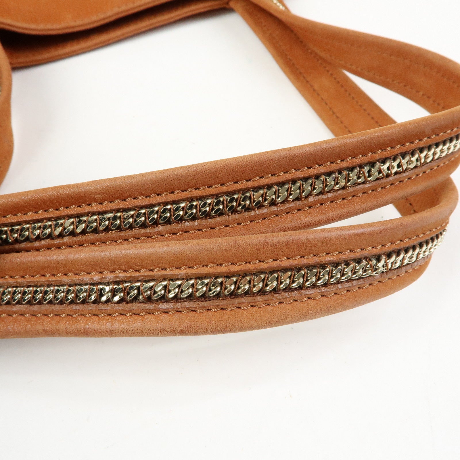 FENDI Leather LAMPO Tote Bag Shoulder Bag Camel Brown 8BR636
