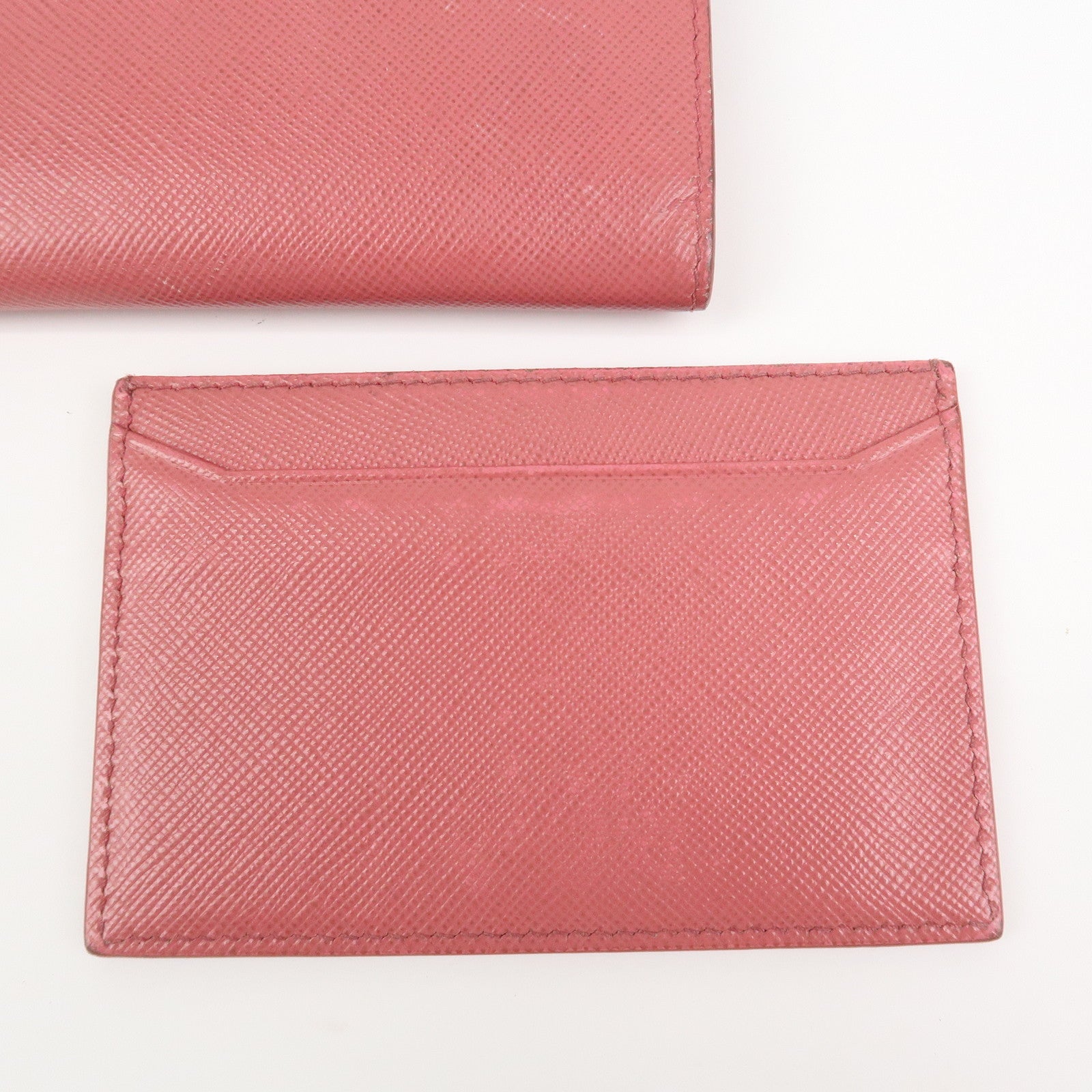 PRADA Logo Saffiano Leather Card Case Card Holder Pink 1M1362