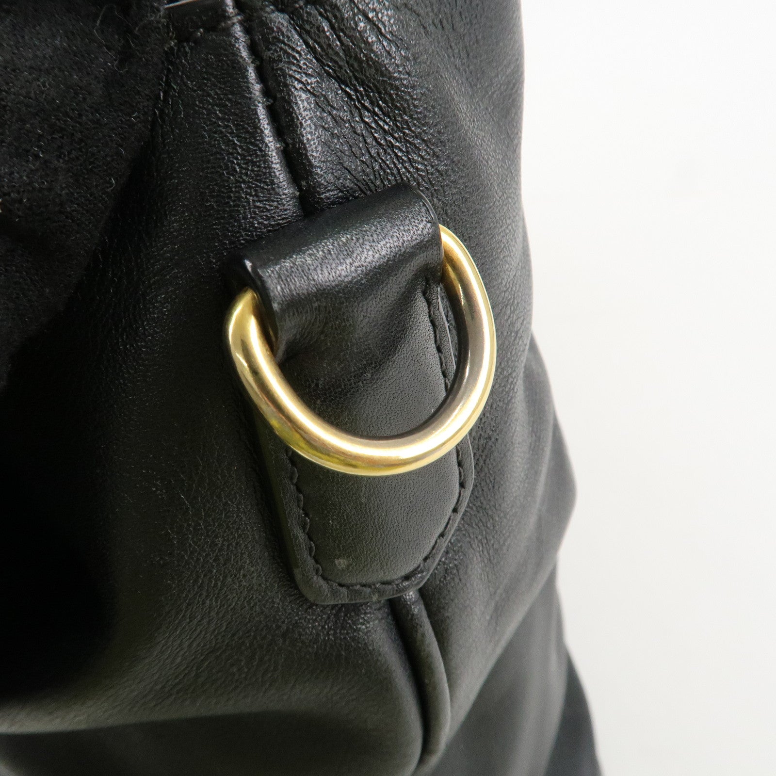 PRADA Logo Calf Leather 2Way Tote Bag Hand Bag Black Gold HDW BN1902 Used