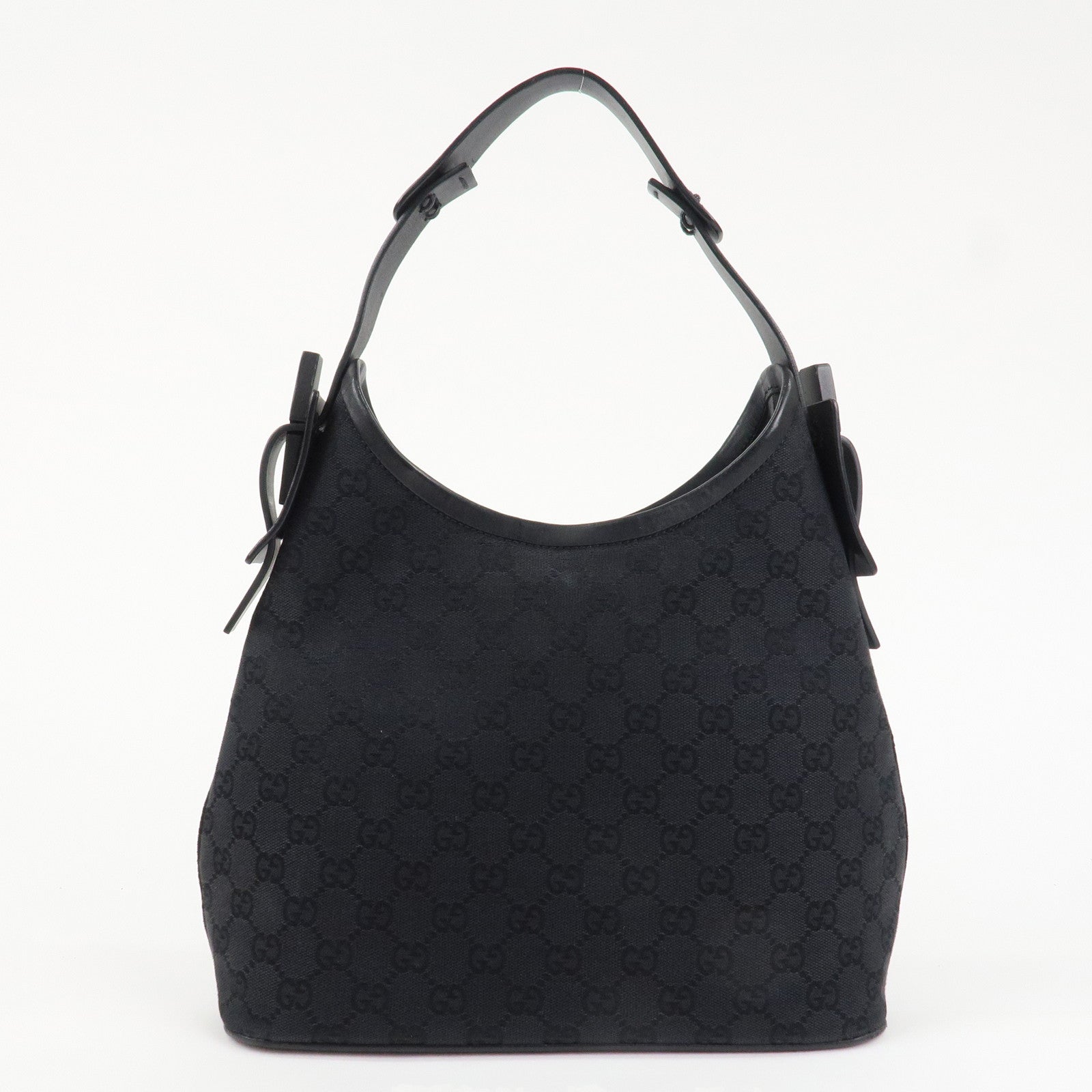 GUCCI GG Canvas Leather Shoulder Bag Hand Bag Black 107752 Used