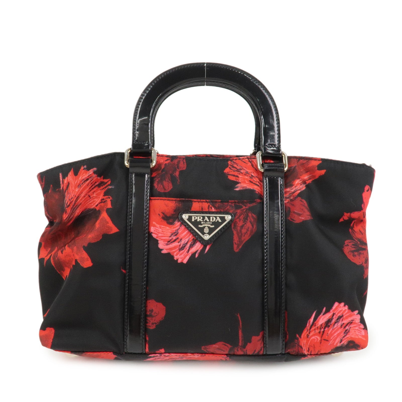 PRADA Triangle Logo Nylon Leather 2Way Tote Bag Hand Bag BN1066