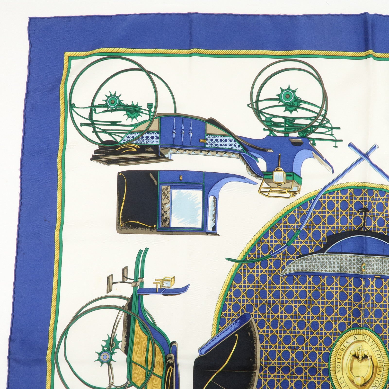 HERMES Carre 90 Silk 100% LES VOITURES A TRANSFORMATION