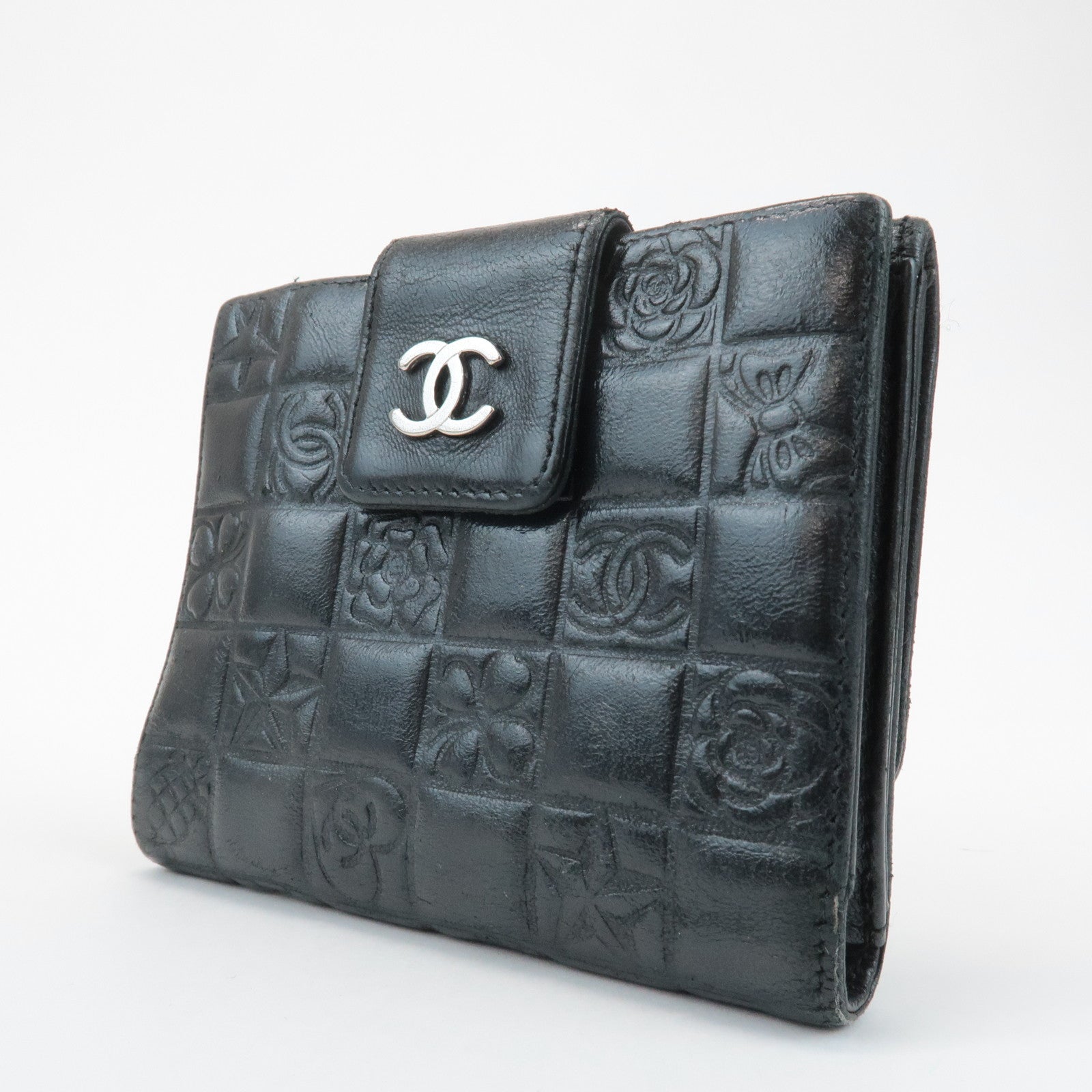 CHANEL COCO Mark Double Hook Compact Wallet Black 9837165 Used