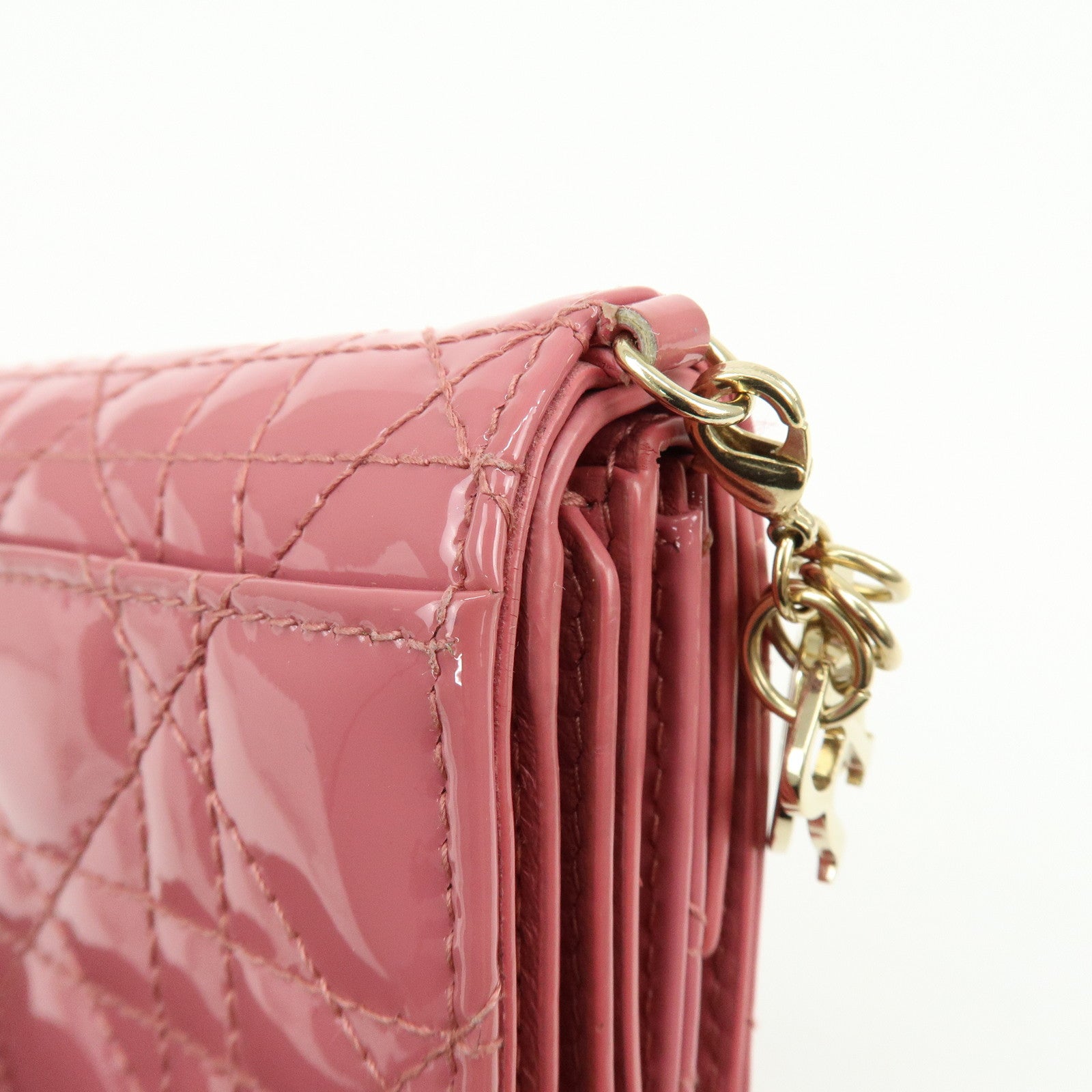 Christian Dior Canage Patent Leather Compact Wallet Pink