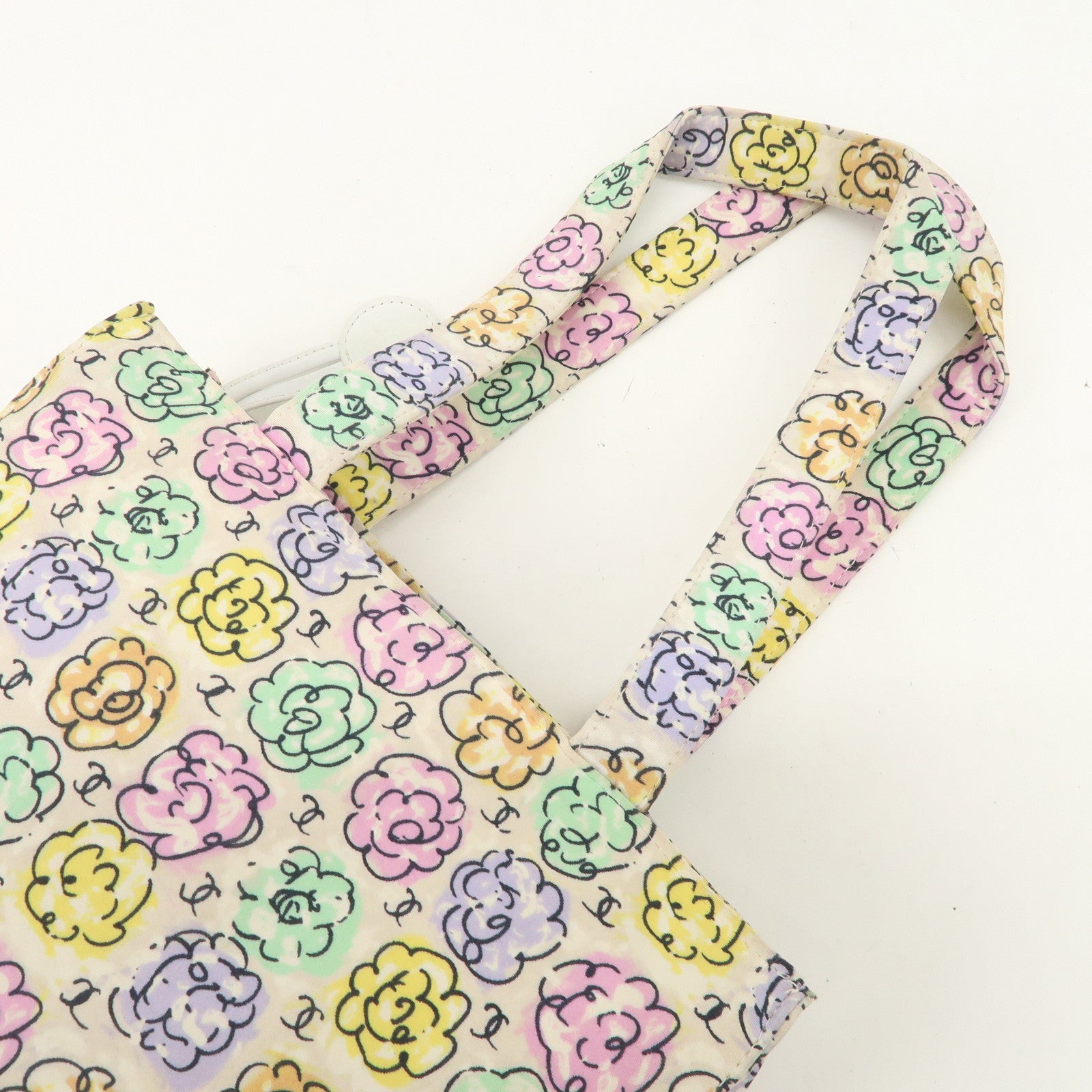 CHANEL Camellia Canvas Nylon 2Way Bag Hand Bag Flower Multicolor Used