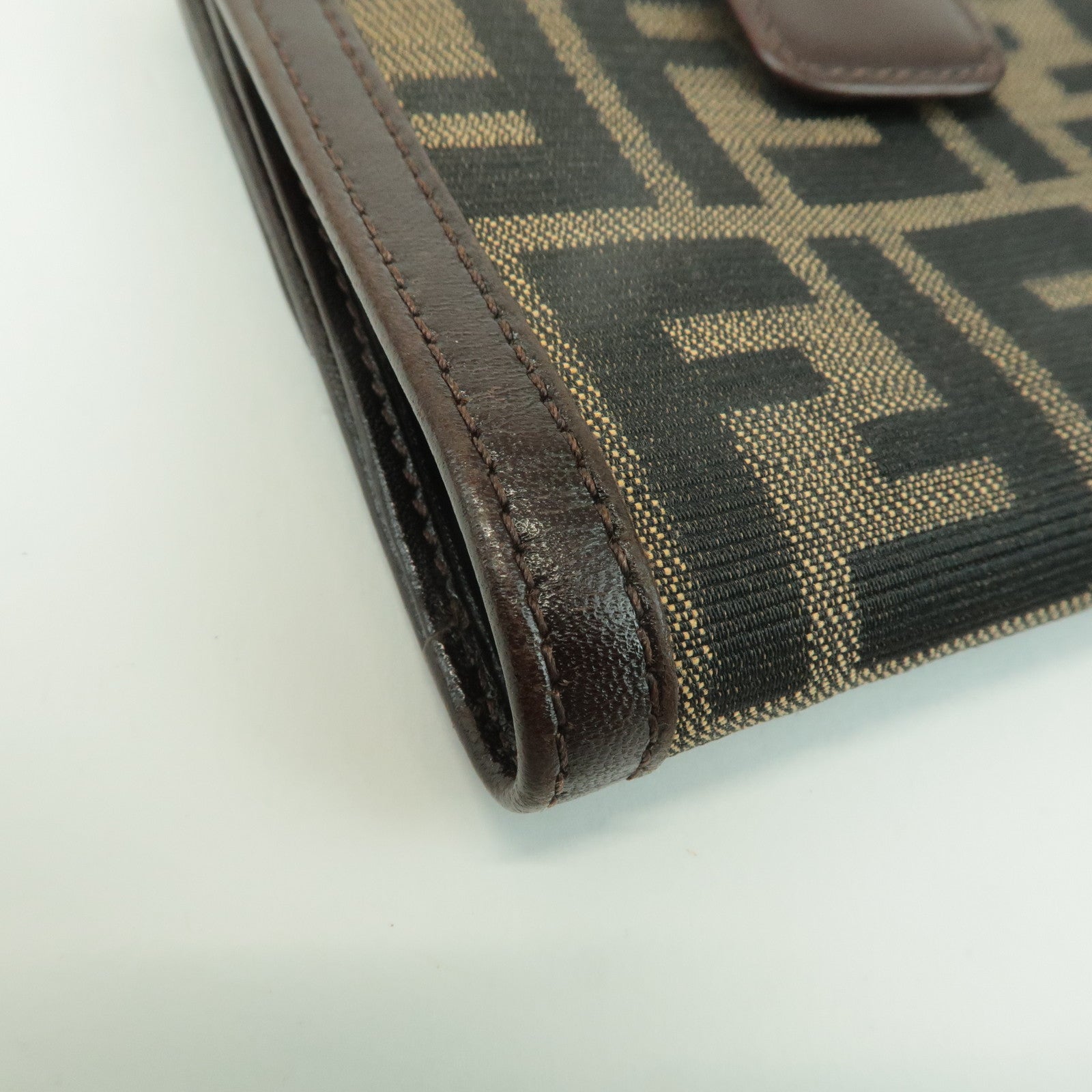 FENDI Zucca Leather Canvas Double Hook Bi-fold Wallet Brown 30795 Used