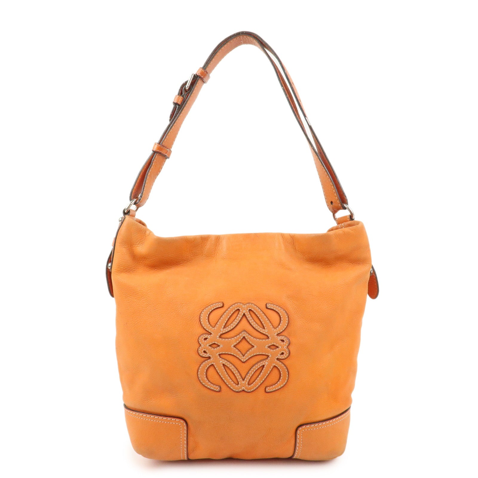 LOEWE Anagram Logo Leather Shoulder Bag Hand Bag Orange