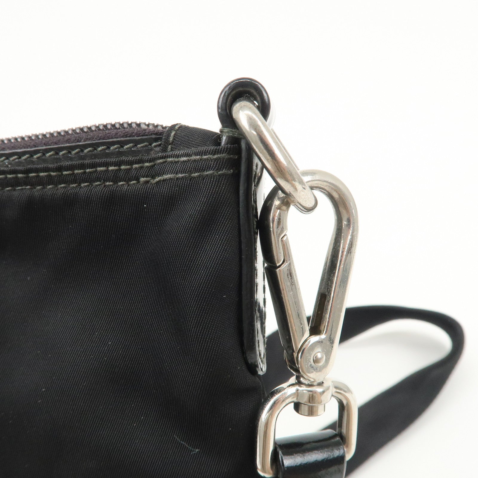 PRADA Triangle Logo Nylon Patent Leather Shoulder Bag Black Used