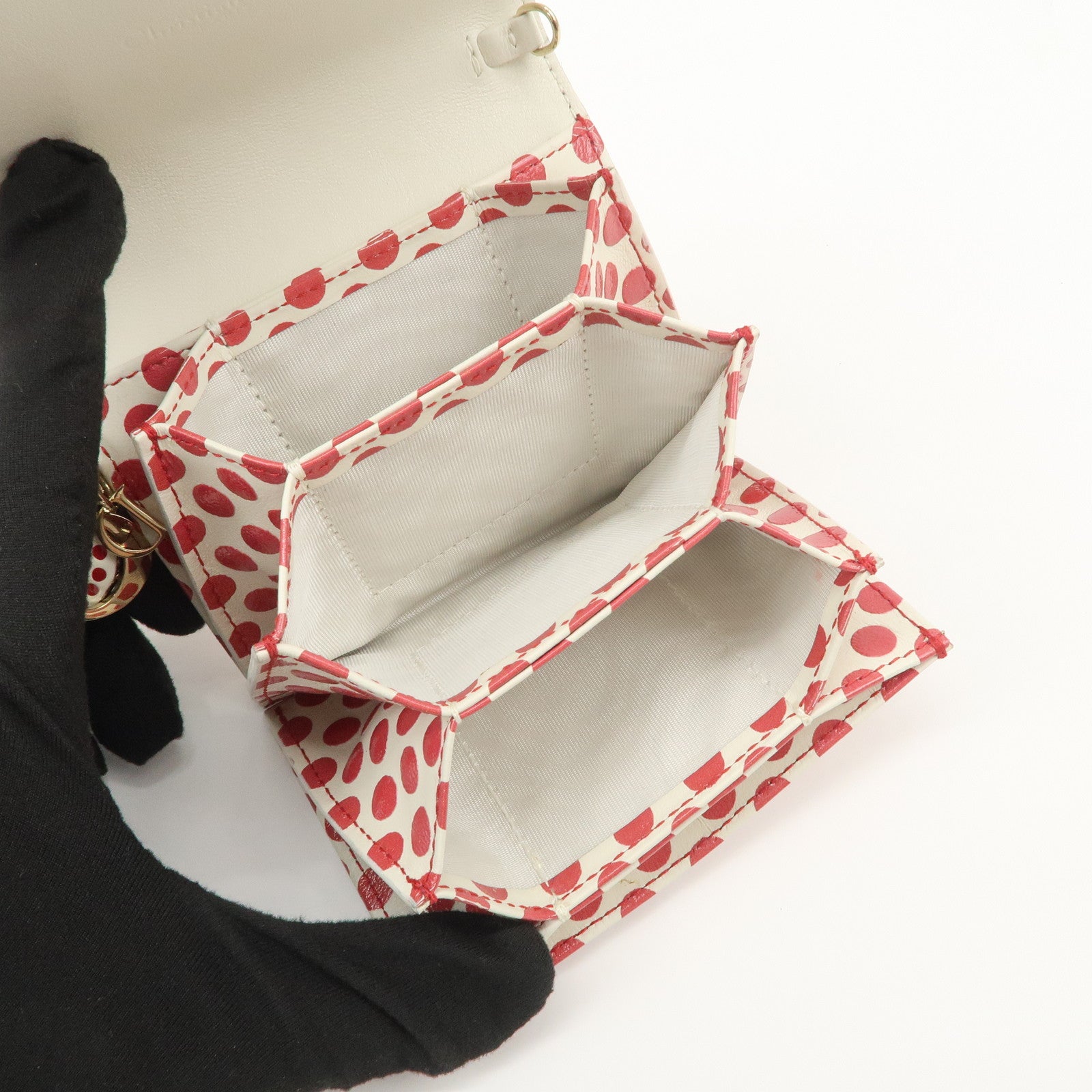 Christian Dior Leather Card Case Card Holder Dots Ivory Red