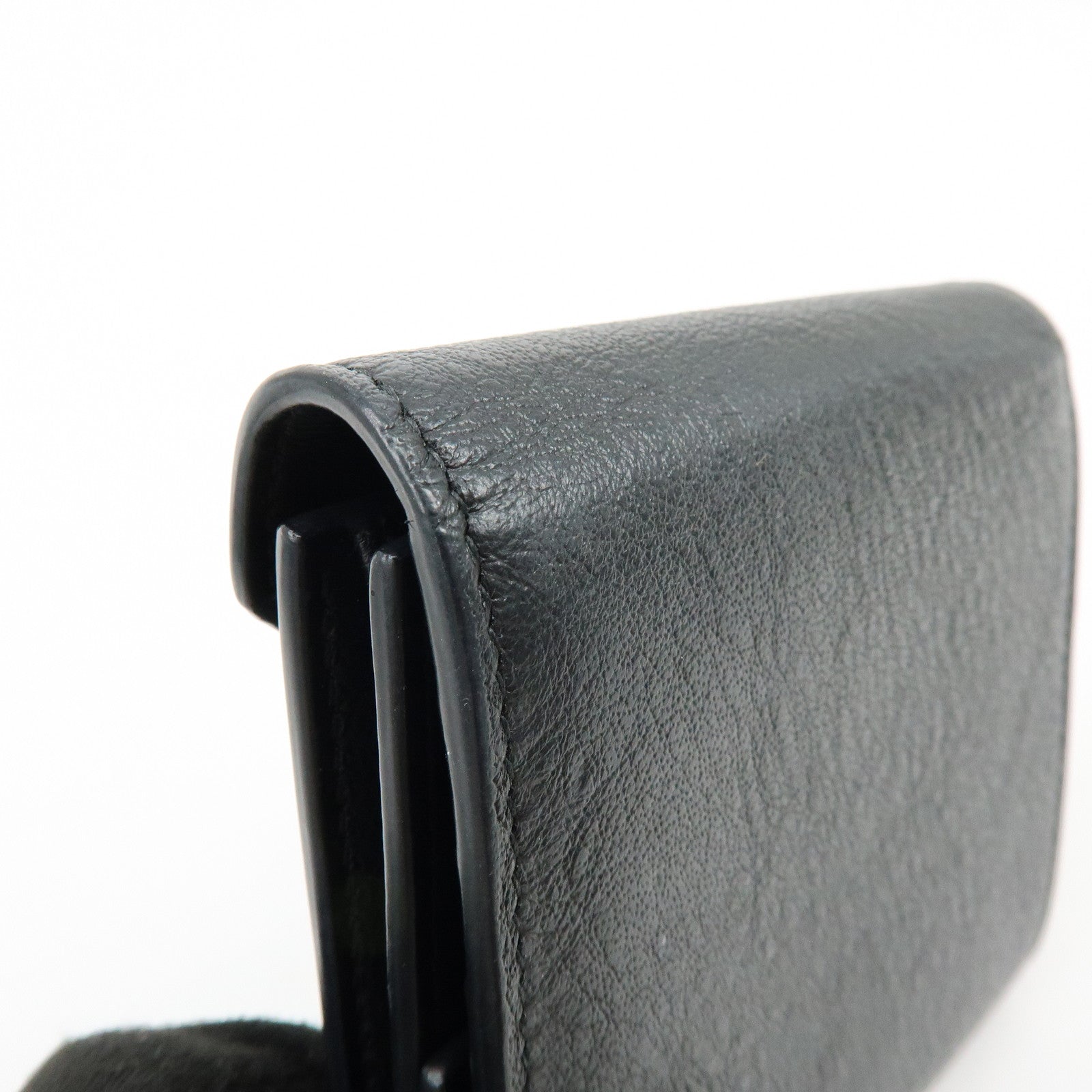 BALENCIAGA Logo Leather Bi-fold Compact Flap Wallet Black 637450