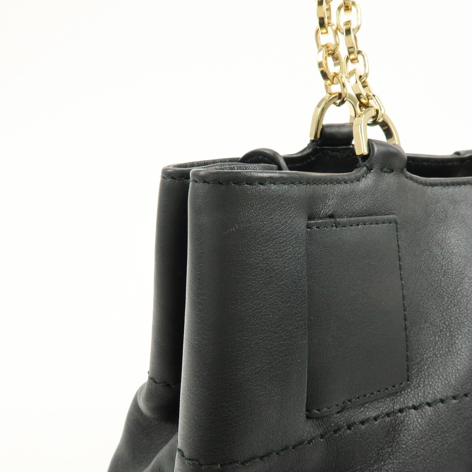 Ferragamo Gancini Leather Tote Bag Hand Bag Shoulder Bag Black